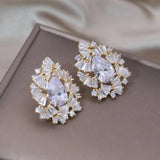 Korea Jewelry 14K Plating Zircon Fan Drop Earrings