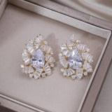 Korea Jewelry 14K Plating Zircon Fan Drop Earrings