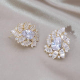 Korea Jewelry 14K Plating Zircon Fan Drop Earrings
