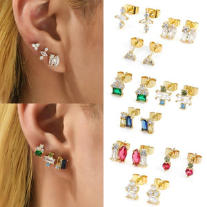 CZ Zircon Small Cartilage Earring Set Crystal Stud Earrings for Women