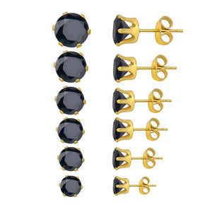 6Pairs Small Stud Earrings Sets Stainless Steel AAA Cubic Zircon