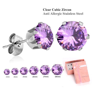 6Pairs Small Stud Earrings Sets Stainless Steel AAA Cubic Zircon