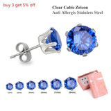 6Pairs Small Stud Earrings Sets Stainless Steel AAA Cubic Zircon