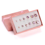 6Pairs Small Stud Earrings Sets Stainless Steel AAA Cubic Zircon