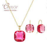 Colorful Zircon Jewelry Set, Sterling Silver Piercing Hook Earrings