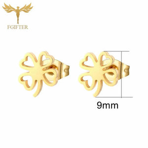 12 Pairs Stainless Steel Stud Earrings Set Flower Branch Leaf Clover Rose
