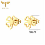 12 Pairs Stainless Steel Stud Earrings Set Flower Branch Leaf Clover Rose