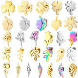 12 Pairs Stainless Steel Stud Earrings Set Flower Branch Leaf Clover Rose