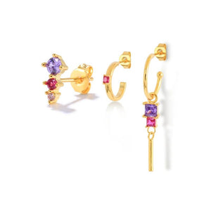 Colorful Zircon Plated Ear Stud Earrings Set