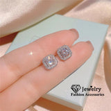 CZ Stud Earring Square Stone Fine Jewelry Wedding Engagement Accessories