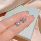 CZ Stud Earring Square Stone Fine Jewelry Wedding Engagement Accessories