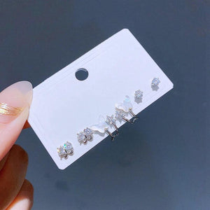 Zircon Crystal Butterfly Stud Earrings Set Silver