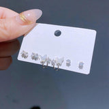 Zircon Crystal Butterfly Stud Earrings Set Silver