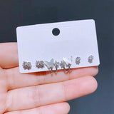 Zircon Crystal Butterfly Stud Earrings Set Silver