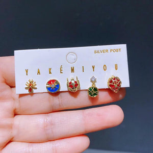 5pcs Cubic Zircon Crystal Stud Earrings for Women Girls Party Gift Jewelry