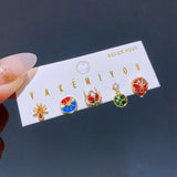 5pcs Cubic Zircon Crystal Stud Earrings for Women Girls Party Gift Jewelry