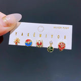 5pcs Cubic Zircon Crystal Stud Earrings for Women Girls Party Gift Jewelry