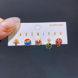 5pcs Cubic Zircon Crystal Stud Earrings for Women Girls Party Gift Jewelry