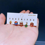 5pcs Cubic Zircon Crystal Stud Earrings for Women Girls Party Gift Jewelry