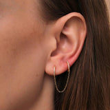 925 Silver Double Circle Hoops Earrings with Zircons Set Chain Tassel