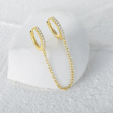 925 Silver Double Circle Hoops Earrings with Zircons Set Chain Tassel