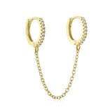 925 Silver Double Circle Hoops Earrings with Zircons Set Chain Tassel
