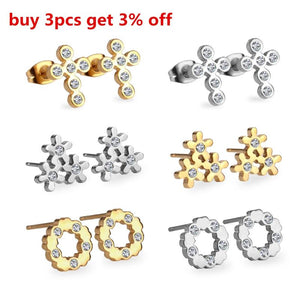 6pairs CZ Earring Sets Stainless Steel Mixed Shapes Stud Earrings