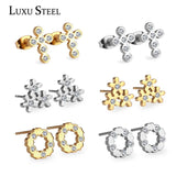 6pairs CZ Earring Sets Stainless Steel Mixed Shapes Stud Earrings