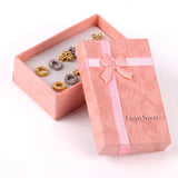 6pairs CZ Earring Sets Stainless Steel Mixed Shapes Stud Earrings