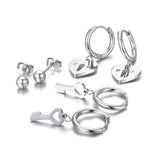 Stainless Steel CZ Crystal Key Lock Earrings Set