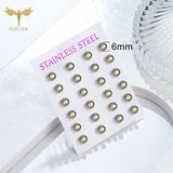 AB Crystal Earrings Set Stainless Steel 12 Pairs Studs Women Jewelry
