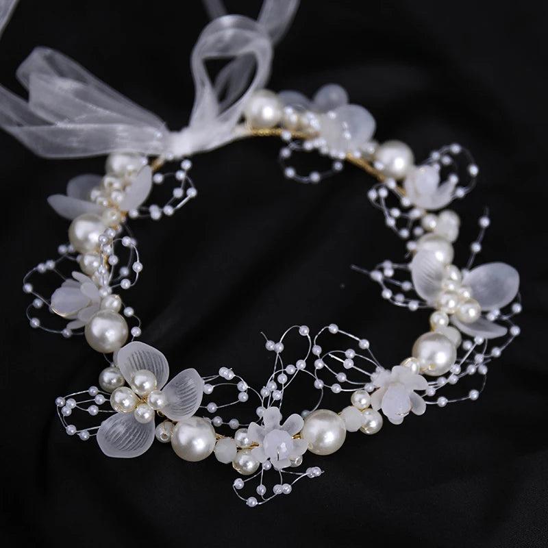 Bridal Headband Imitated Pearl Hair Headdress Flower Wreath