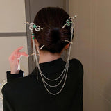 Silver Snake Hair Stick Forks Tassel Headpiece