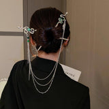 Silver Snake Hair Stick Forks Tassel Headpiece