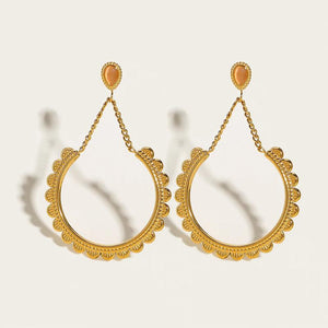 YACHAN Stainless Steel Opal Drop Earrings Women 18K Plated Round Dangle Earring
