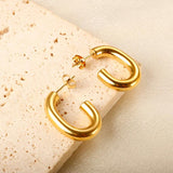 Chunky Stainless Steel Oval Stud Earrings