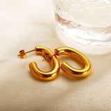 Chunky Stainless Steel Oval Stud Earrings