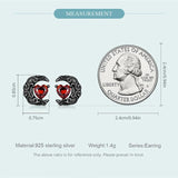 925 Silver Punk Heart Red CZ Stud Earrings Moon Ear Studs