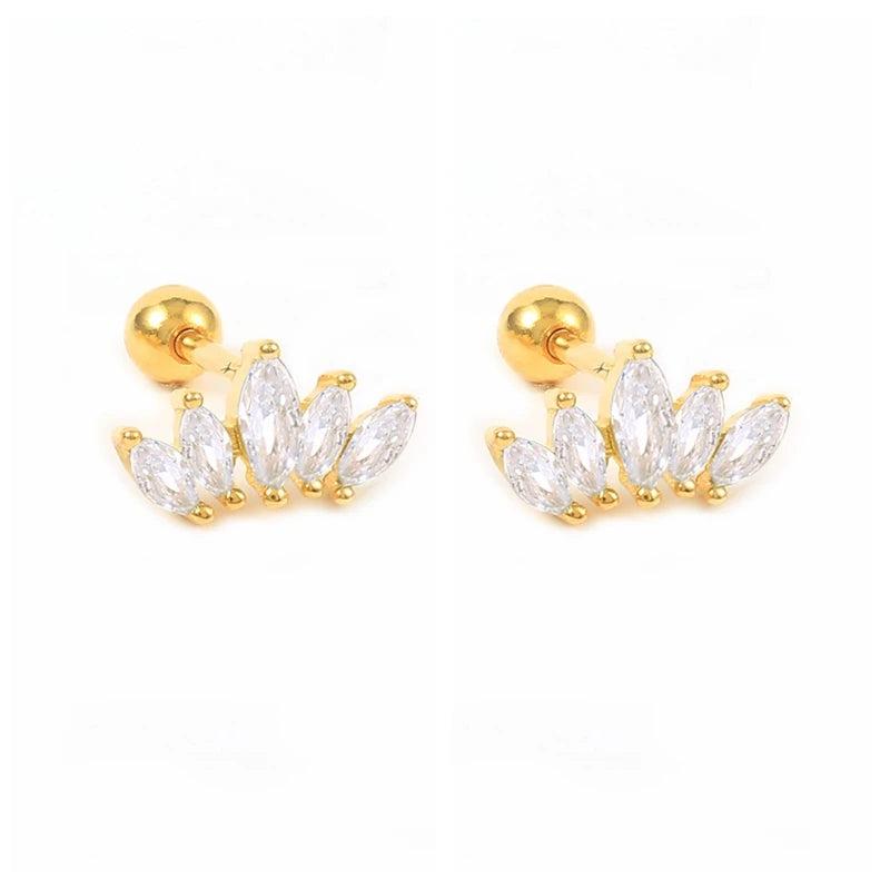 925 Silver Zircon Ear Bone Nail Mini Moon Star Piercing Stud Earrings