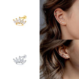 925 Silver Zircon Ear Bone Nail Mini Moon Star Piercing Stud Earrings