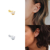 925 Silver Zircon Ear Bone Nail Mini Moon Star Piercing Stud Earrings