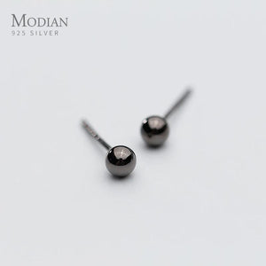 925 Silver Round Beads Stud Earrings Women's Jewelry Present
