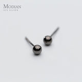 925 Silver Round Beads Stud Earrings Women's Jewelry Present