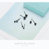 925 Silver Round Beads Stud Earrings Women's Jewelry Present
