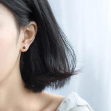 925 Silver Round Beads Stud Earrings Women's Jewelry Present