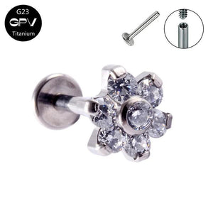 G23 Titanium Stud Flower Set With Zircons And Opal Lip Stud