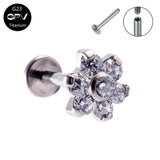 G23 Titanium Stud Flower Set With Zircons And Opal Lip Stud