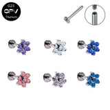 G23 Titanium Stud Flower Set With Zircons And Opal Lip Stud