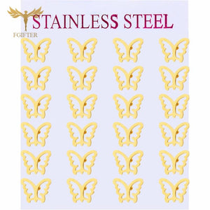 Hollow Butterfly Ear Studs Stainless Steel Piercing Jewelry Set