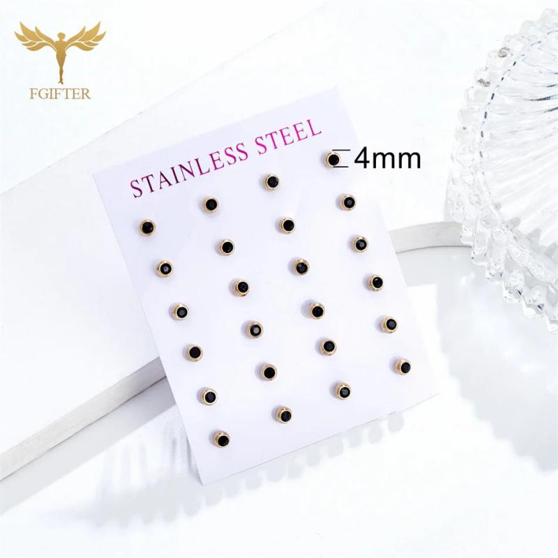 Crystal Earrings Stainless Steel Piercing Set 12 Pairs Women Accessories
